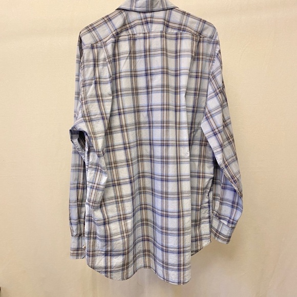 Peter Millar Button Down Plaid Summer Shirt, Size Extra Large, Blue / Brown - Picture 2 of 5